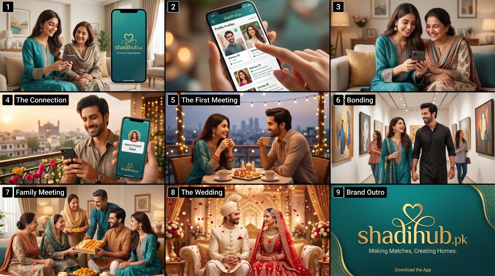 Shadi hub.pk – 9-Scene AI Storyboard